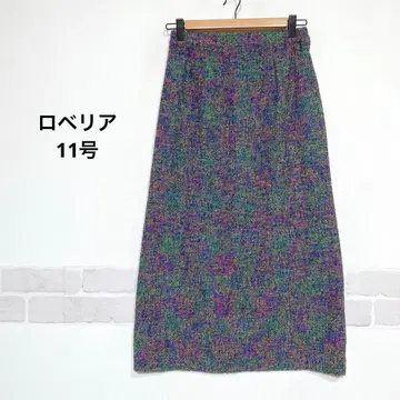 일본제 울 55% 롱 스커트 퍼플 x 그린 계열 멀티 컬러 i995