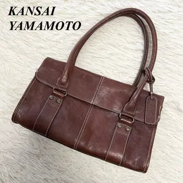 [새상품급] 간사이 야마모토 천연 가죽 핸드백 브라운 엠보 로고 참