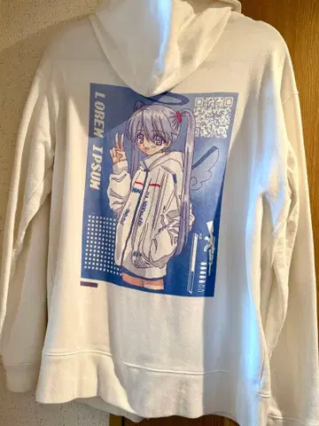 전자 통신 공간 유이 amnyuixx 더미 천사 지퍼 후드티 화이트