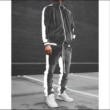 블랙 벨로아 자켓 & 팬츠 세트