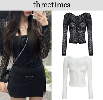 threetimes Romantic lace cardigan black