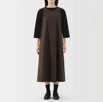 무인양품 여성 건조하기 쉬운 브로드 슬리브리스 원피스 브라운 체크