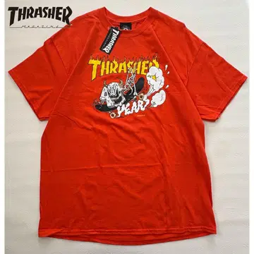 새상품 하자 있음 트레셔 THRASHER 반팔 T셔츠 오렌지 XL 남성용