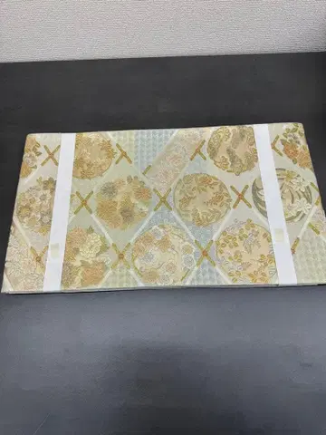 미사용 마름모 무늬 사계절 꽃 문양 후쿠로 오비 금실 은실 420cm