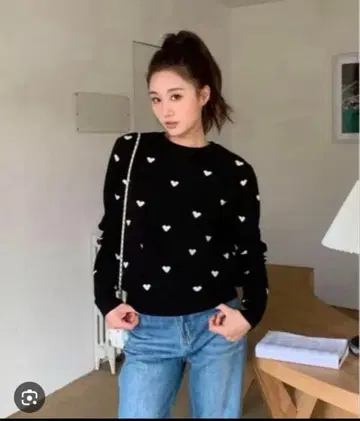 birthday bath 하트 무늬 블랙 긴팔 니트