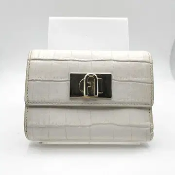 훌라 접이식 지갑 지갑 월렛 크로커다일 패턴 화이트