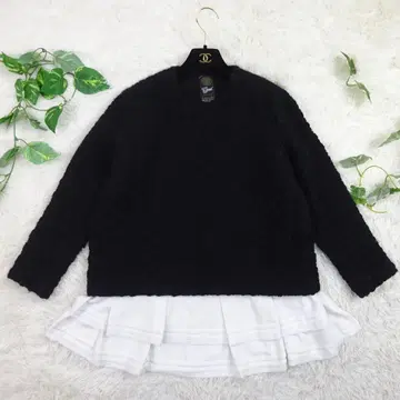 새상품급 그리드 인터내셔널 트위드 상의 튜닉 프릴 S 블랙 화이트