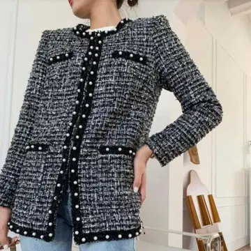 BIRTHDAY BASH 라메 혼방 트위드 노카라 자켓 S 사이즈