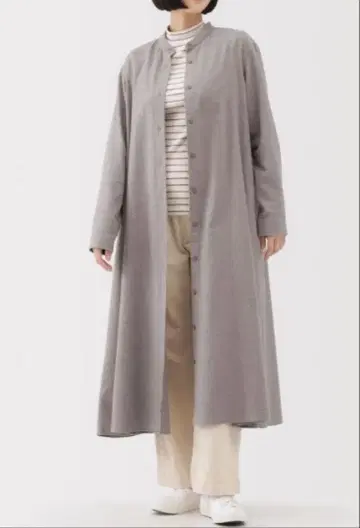 무인양품 양면 기모 플란넬 스탠드 카라 긴팔 원피스 베이지 L