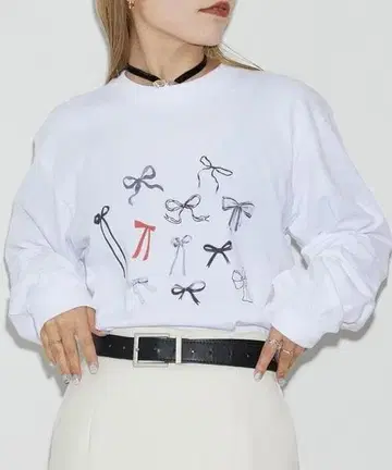 Firsthand USA 코튼 흑백 리본 프린트 T