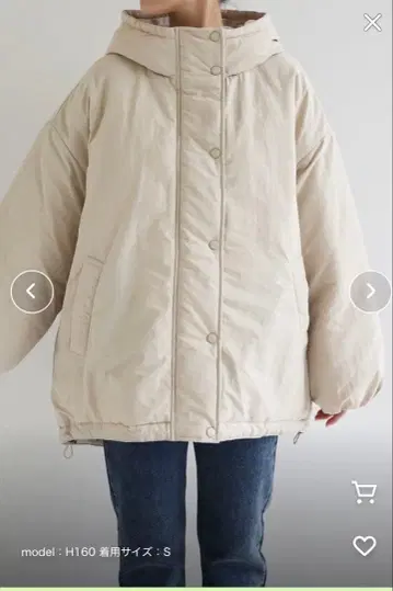 베이지 후드 부착 다운 자켓 S