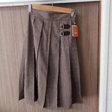 택 포함 새상품 핀 체크 무늬 플리츠 스커트