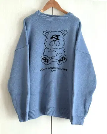 OY 곰 자수 라이트 블루 니트