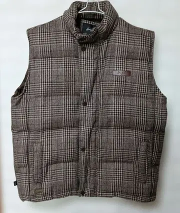Sena John 울 원단 충전솜 퀼팅 브라운 체크 무늬 베스트 XL