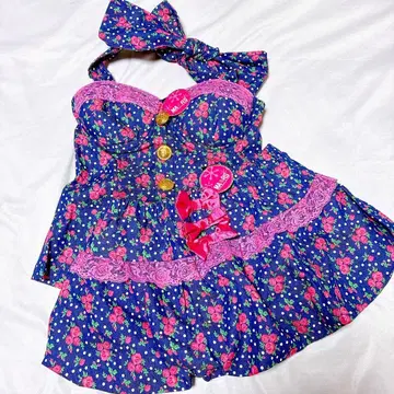 [ 택 포함 새상품 ] MARS 마즈 도트 장미 패턴 데님 셋업