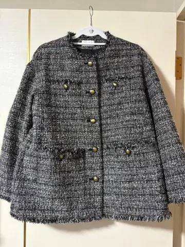 PLST 트위드 노카라 자켓 S