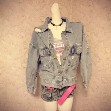 데미지 가공 라이트 블루 데님 자켓 M