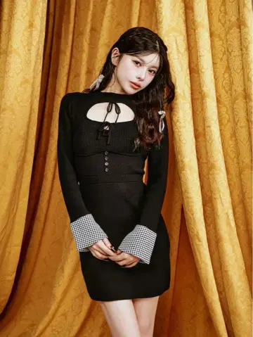 Darich 프론트 오픈 니트 미니 원피스