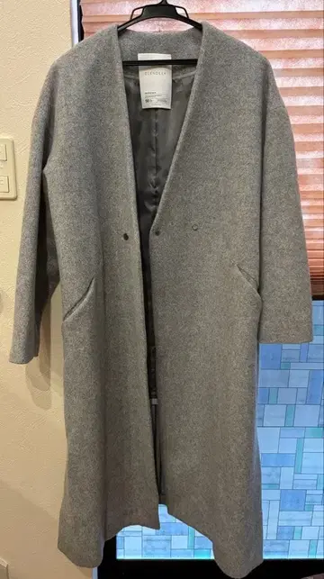 ELENDEEK 그레이 더블 버튼 노카라 롱 코트 01 사이즈