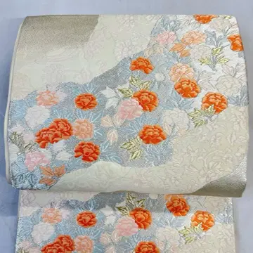 후쿠로 오비 금실 은실 순수 실크 찢어진 모란 기모노 052t