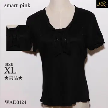 새상품급 smart pink 상의 블라우스 반팔 리본 타이 광택감 프릴