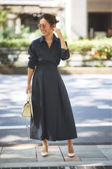 오쿠사 나오코 씨 콜라보 셔츠 원피스 긴팔