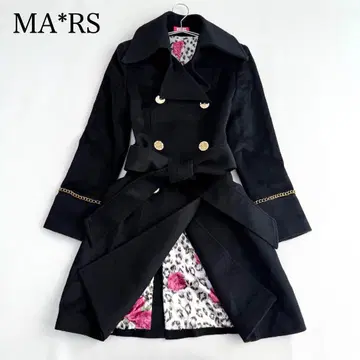 레어 마즈 체인 울 트렌치코트 블랙 레오파드 무늬 장미 벨트 포함