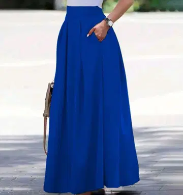 여성용 하이웨스트 A라인 롱 스커트 파랑 로얄 블루