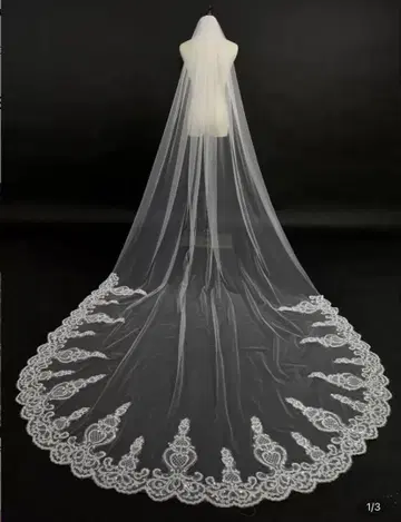 롱 웨딩 베일 레이스 장식 포함 3m