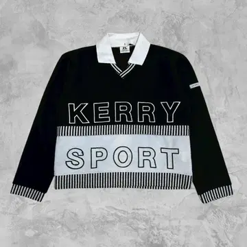 00s vintage KERRY SPORT 로고 편직 카라 부착 니트 M
