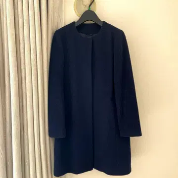 ANAYI 노카라 샤기 롱 코트 네이비 36 사이즈