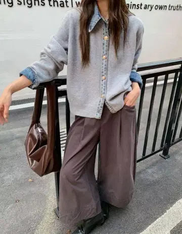 데님 절개 니트 가디건 데님 옷깃 프리 사이즈 M~L 상당 한국 스타일