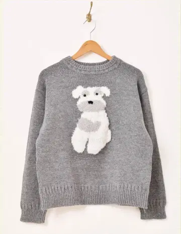 개 자수 그레이 니트 스웨터