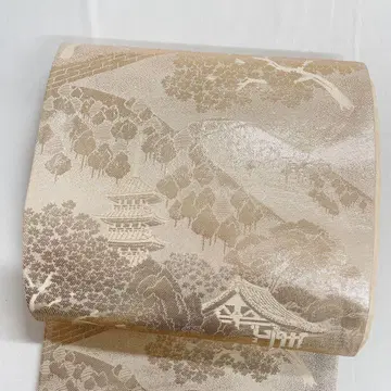 골드 컬러 산 무늬 벚꽃 꽃 대나무 후쿠로 오비 기모노 101t