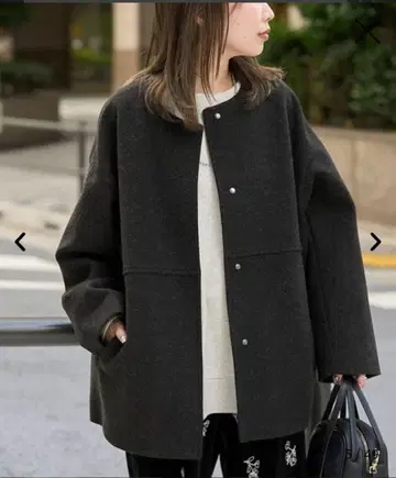 coen 라이트 멜톤 노카라 미들 코트 M 다크 그레이