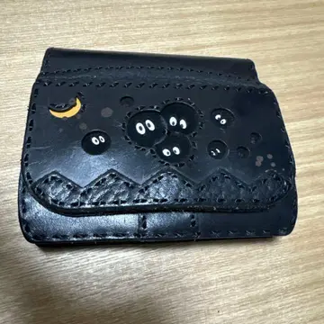 토토로 디자인 블랙 가죽 미니 지갑