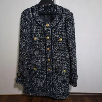 미사용 새상품 22 OCTOBRE 블랙 트위드 노카라 코트