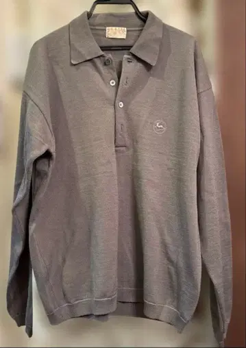 TAKEO KIKUCHI '87~89 그레이 긴팔 피케 셔츠 자수 로고