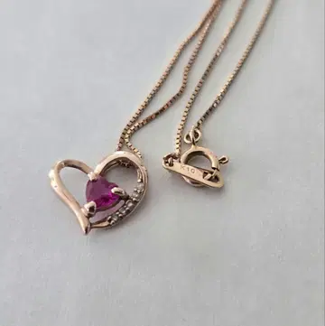 TSUTSUMI 츠츠미 K10 하트형 핑크 골드 루비 목걸이