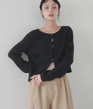 LIAN 센터 홀 리브 니트 가디건