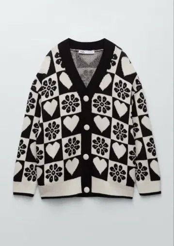ZARA 하트와 꽃 패턴 니트 가디건