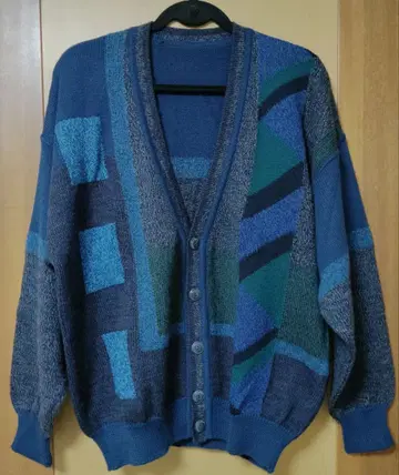 이탈리아제 기하학 패턴 믹스 니트 가디건 알파카 혼방 새상품급