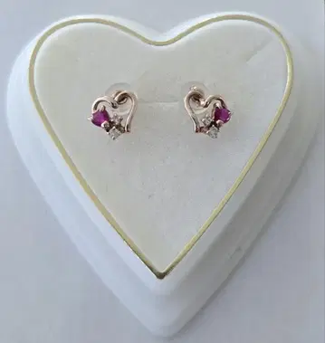츠츠미 K10 하트형 핑크 골드 루비 귀걸이