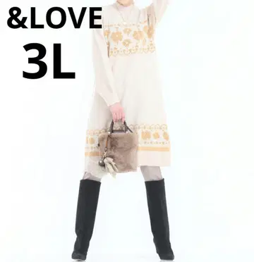 빅 사이즈 3L &LOVE 클로버 비쥬 니트 원피스 베이지