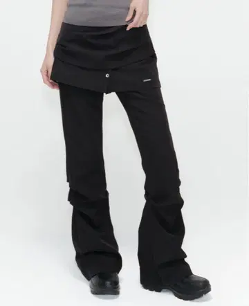 Draped shirt skirt pants SET BLACK