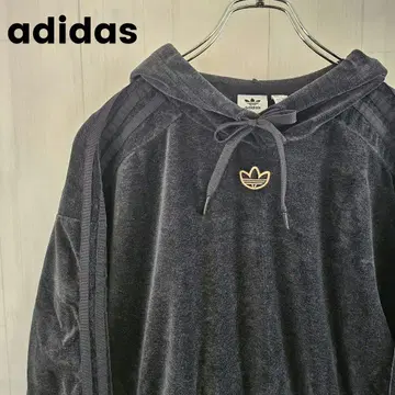 [레어] 아디다스 adidas 벨로아 후드티 트레포일 짧은 기장 블랙 M