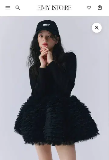 [ eimy istoire ] 볼륨 튤 프릴 니트 원피스 blk