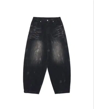 NOMANUAL 배기 커브 데님 워시드 블랙