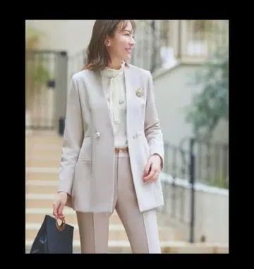 셋업 노카라 코쿤 페플럼 슬림 팬츠 수트 여성용