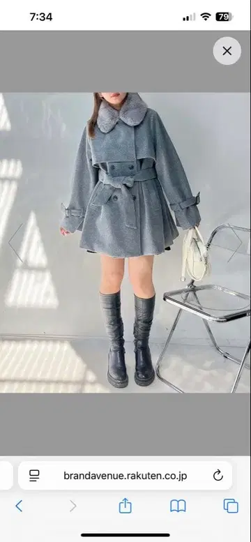 탈부착 가능 에코 퍼 카라 벨트 포함 미들 코트